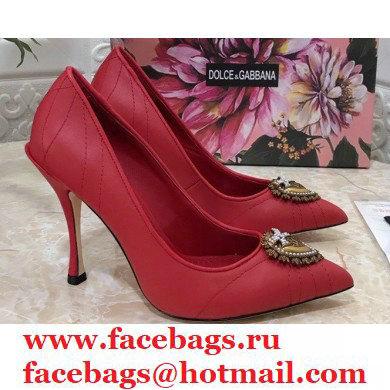 Dolce & Gabbana Heel 10.5cm Quilted Leather Devotion Pumps Red 2021 - Click Image to Close